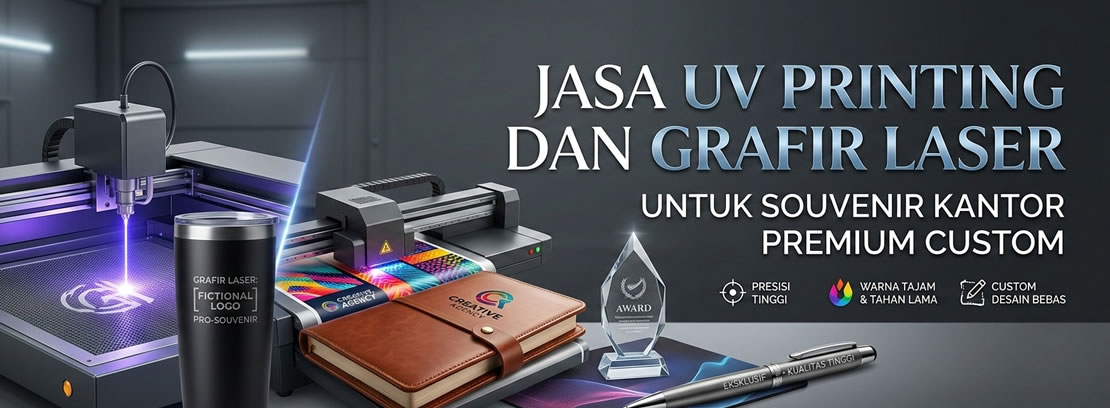 Jasa UV Printing dan Grafir Laser Untuk Souvenir Kantor Premium Custom