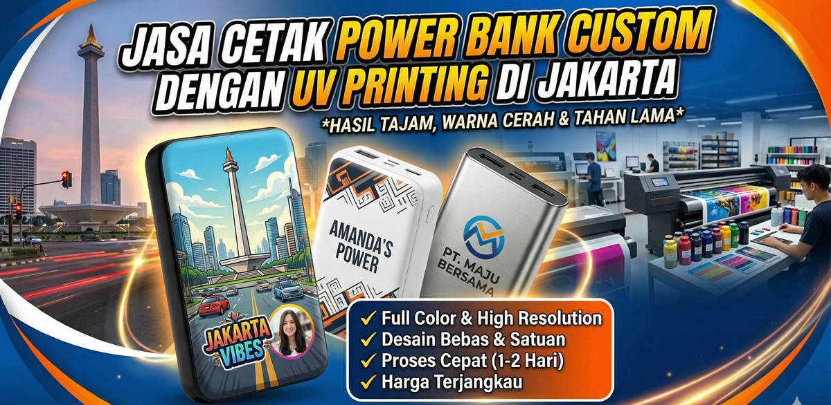 Jasa Cetak Power Bank Custom Dengan UV Printing di Jakarta, Bintaro, Ciputat, BSD